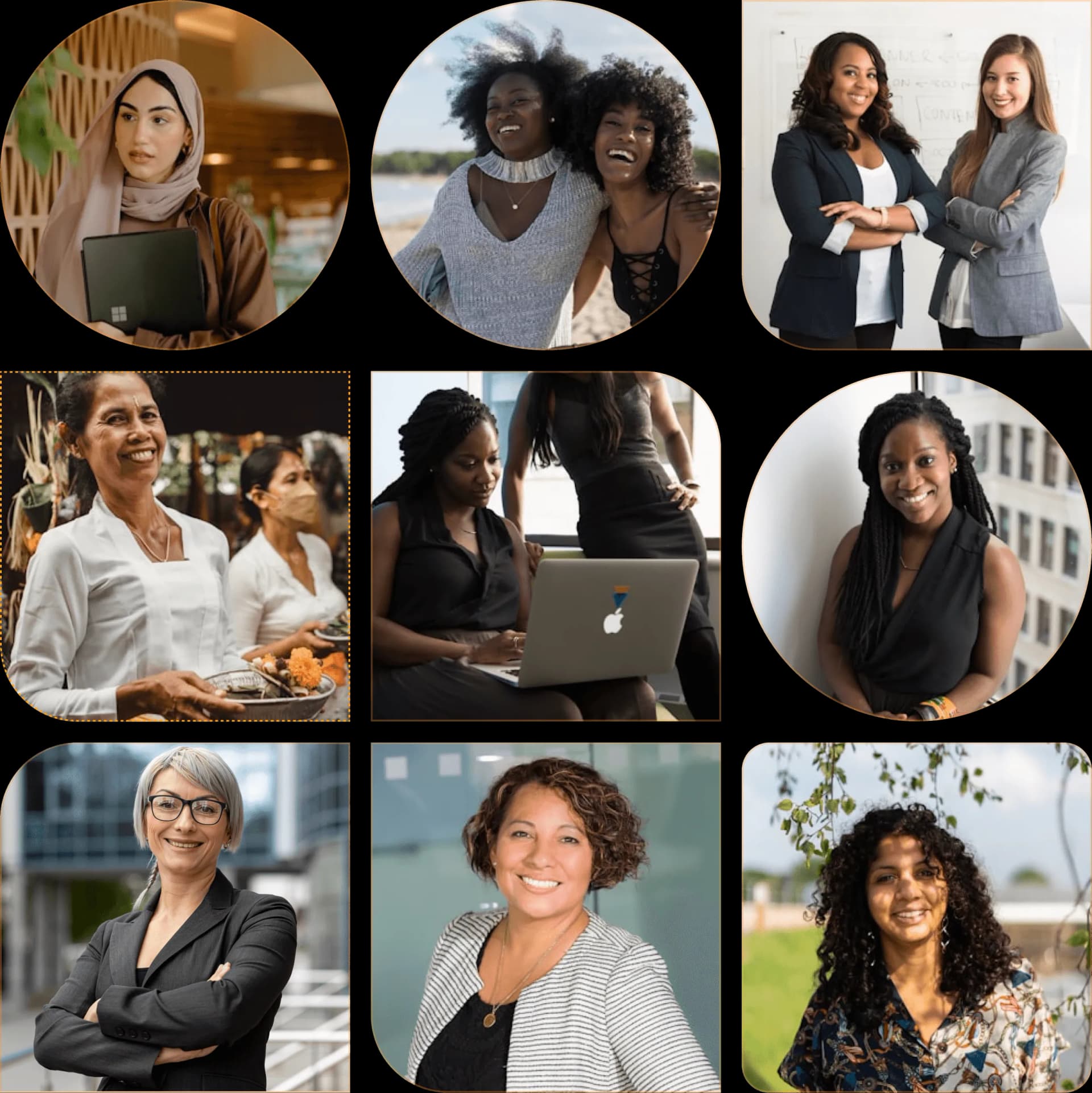 Nine portraits of women professionals from the Uplevyl community