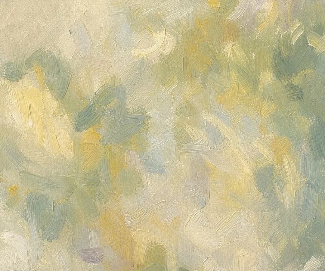 Soft green and gold impressionist oil brushwork
