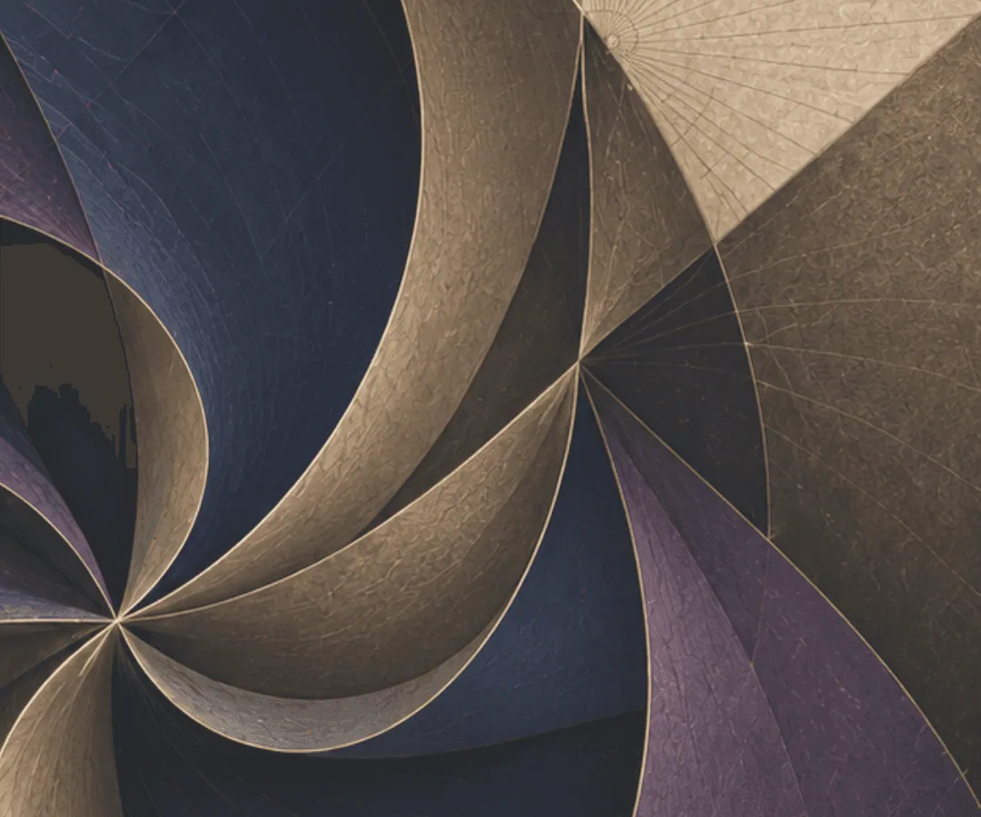 Sweeping curved surfaces in charcoal, sand and violet, Inspired by Maryam Mirzakhani