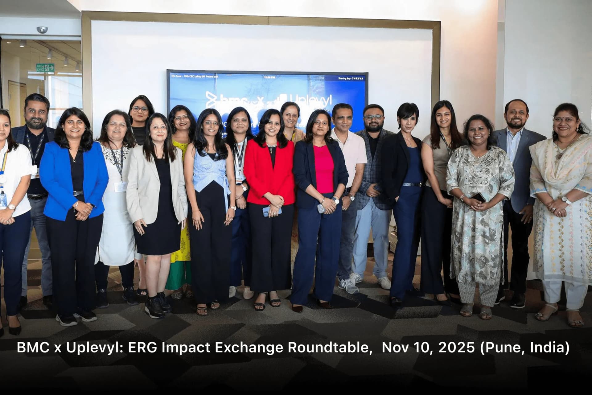 Group photo at the BMC x Uplevyl ERG Impact Exchange Roundtable in Pune, India, November 2025