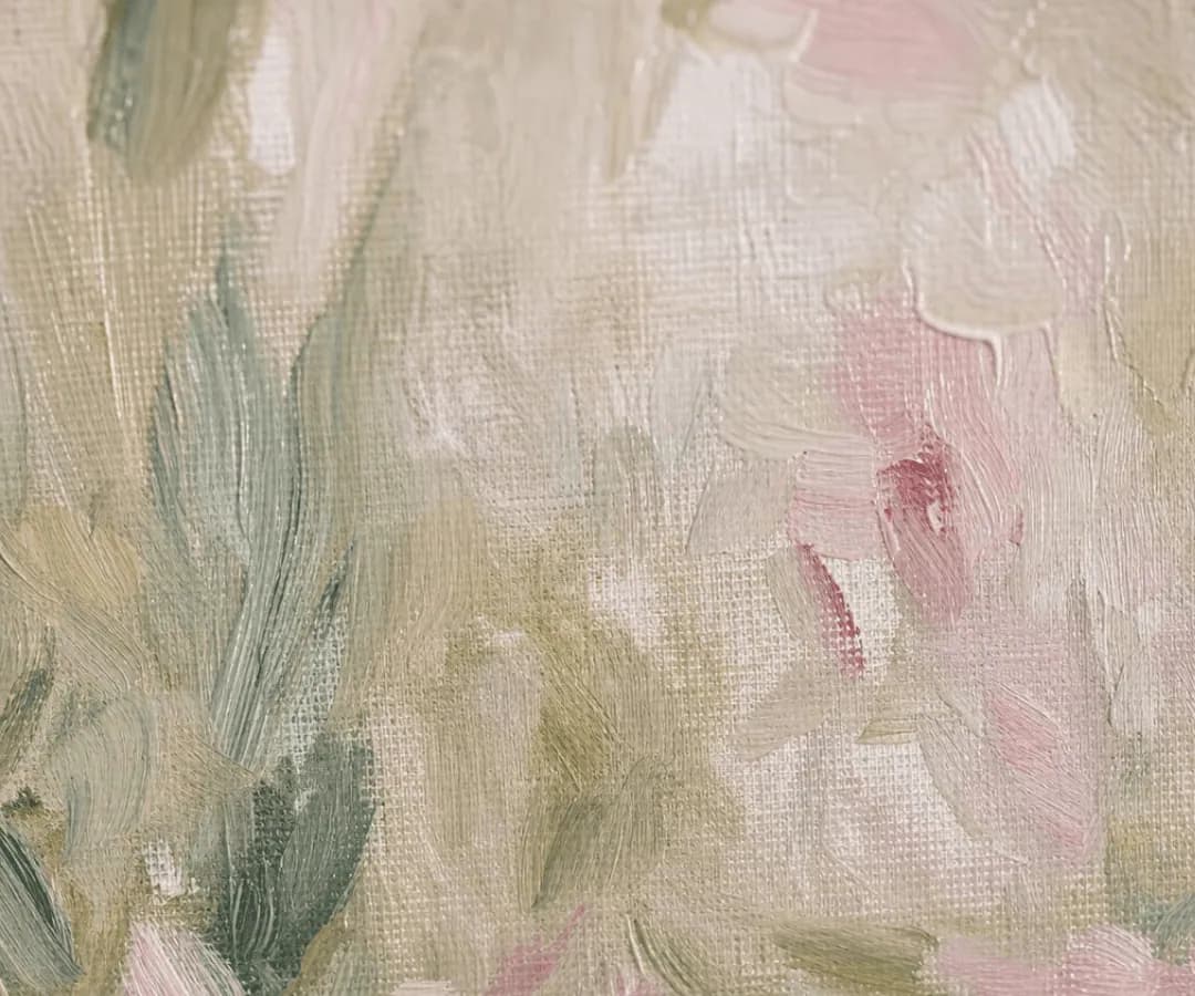 Loose pastel brushstrokes in pink, sage and cream, Inspired by Berthe Morisot